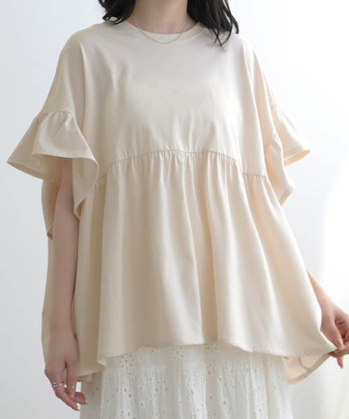 SUNFLOWER EIGHT（サンフラワーエイト）の「フリルスリーブカットソー（Tシャツ/カットソー・レディース・コーラル/アイボリー/ブラック/チャコールグレー・M）」の2枚目の写真