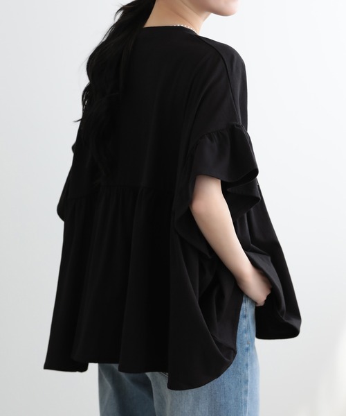 SUNFLOWER EIGHT（サンフラワーエイト）の「フリルスリーブカットソー（Tシャツ/カットソー・レディース・コーラル/アイボリー/ブラック/チャコールグレー・M）」の3枚目の写真