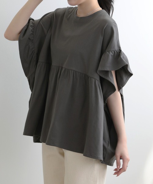 SUNFLOWER EIGHT（サンフラワーエイト）の「フリルスリーブカットソー（Tシャツ/カットソー・レディース・コーラル/アイボリー/ブラック/チャコールグレー・M）」の16枚目の写真