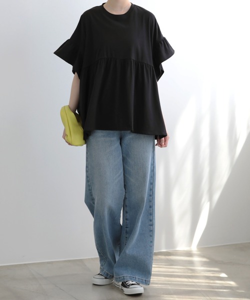SUNFLOWER EIGHT（サンフラワーエイト）の「フリルスリーブカットソー（Tシャツ/カットソー・レディース・コーラル/アイボリー/ブラック/チャコールグレー・M）」の18枚目の写真
