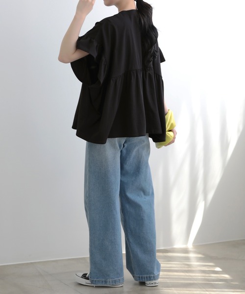 SUNFLOWER EIGHT（サンフラワーエイト）の「フリルスリーブカットソー（Tシャツ/カットソー・レディース・コーラル/アイボリー/ブラック/チャコールグレー・M）」の20枚目の写真