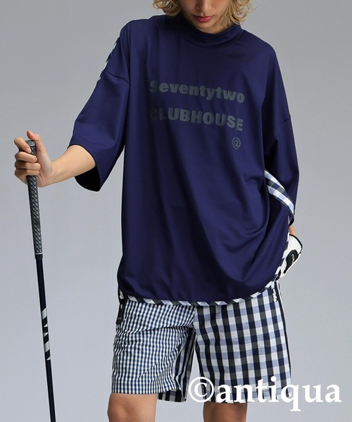 antiqua(アンティカ)の「【STCH】チェック切り替えトップス(Tシャツ/カットソー・レディース・ネイビー/ホワイト/ブラック・ML/LXL)」の3枚目の写真