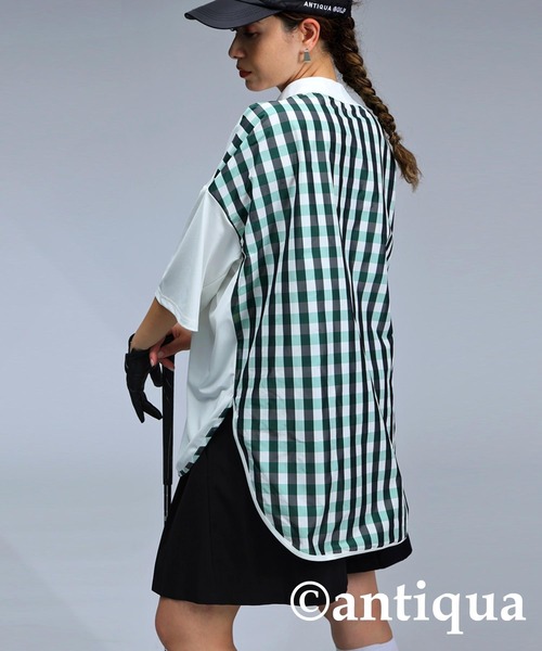 antiqua(アンティカ)の「【STCH】チェック切り替えトップス(Tシャツ/カットソー・レディース・ネイビー/ホワイト/ブラック・ML/LXL)」の1枚目の写真