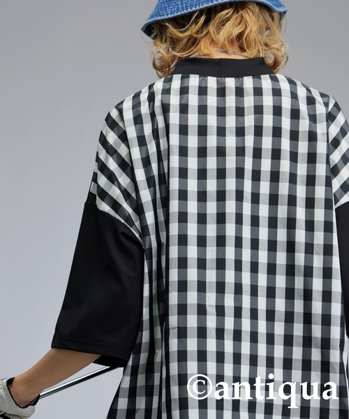 antiqua(アンティカ)の「【STCH】チェック切り替えトップス(Tシャツ/カットソー・レディース・ネイビー/ホワイト/ブラック・ML/LXL)」の13枚目の写真
