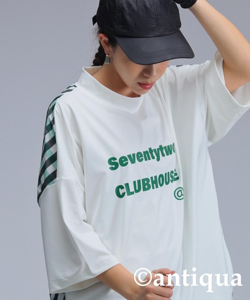 antiqua(アンティカ)の「【STCH】チェック切り替えトップス(Tシャツ/カットソー・レディース・ネイビー/ホワイト/ブラック・ML/LXL)」の7枚目の写真