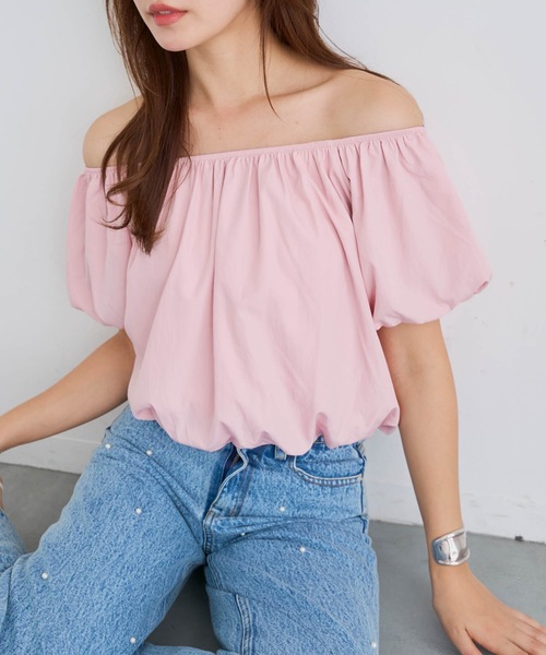 M y u(ミュー)の「【ZOZO限定アイテム】バルーンシャーリングオフショルトップス(シャツ/ブラウス・レディース・ピンク/ブルー/アイボリー・FREE)」の3枚目の写真