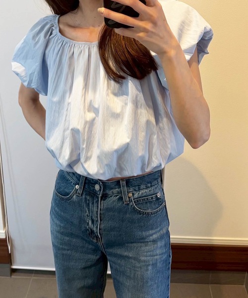 M y u(ミュー)の「【ZOZO限定アイテム】バルーンシャーリングオフショルトップス(シャツ/ブラウス・レディース・ピンク/ブルー/アイボリー・FREE)」の8枚目の写真