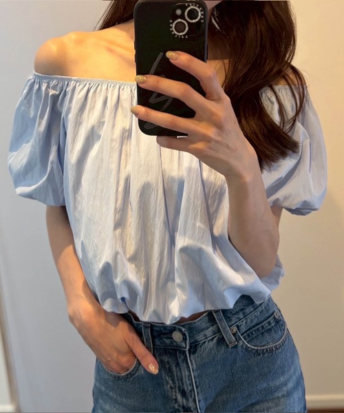 M y u(ミュー)の「【ZOZO限定アイテム】バルーンシャーリングオフショルトップス(シャツ/ブラウス・レディース・ピンク/ブルー/アイボリー・FREE)」の10枚目の写真