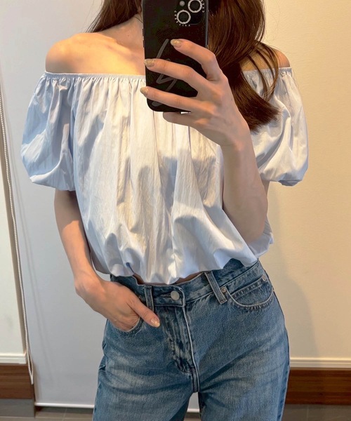M y u(ミュー)の「【ZOZO限定アイテム】バルーンシャーリングオフショルトップス(シャツ/ブラウス・レディース・ピンク/ブルー/アイボリー・FREE)」の12枚目の写真