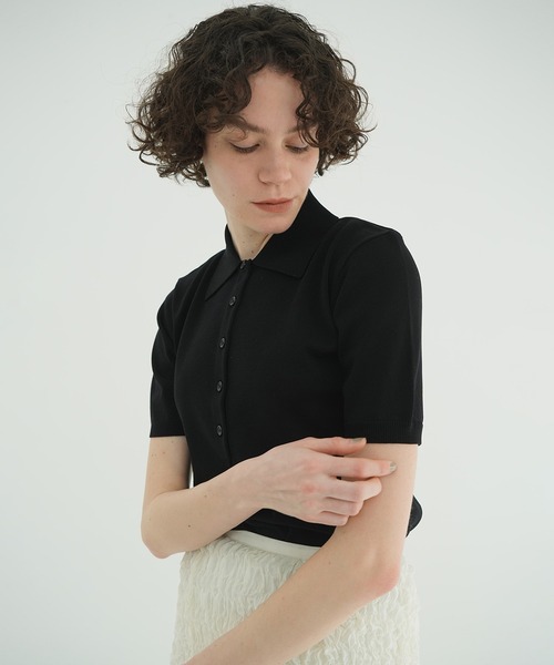 トップス CLANE SHOULDER PADS POLO KNIT TOPS セール】SHOULDER PADS POLO KNIT TOPS（ニット/セーター