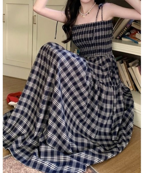 FUNdaysion(ファンデイション)の「チェック柄ロングフレアキャミワンピース(ワンピース・レディース・ネイビー/ベージュ/レッド・M)」の19枚目の写真