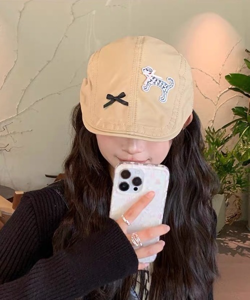 gossip!ロサンゼルス(ゴシップロサンゼルス)の「パッチアクセント ガーリーハンチング(ハンチング/ベレー帽・レディース・ベージュ/ブラック・FREE)」の7枚目の写真