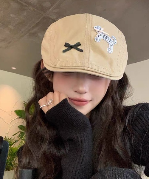 gossip!ロサンゼルス(ゴシップロサンゼルス)の「パッチアクセント ガーリーハンチング(ハンチング/ベレー帽・レディース・ベージュ/ブラック・FREE)」の8枚目の写真