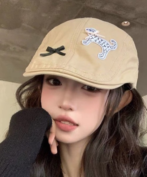 gossip!ロサンゼルス(ゴシップロサンゼルス)の「パッチアクセント ガーリーハンチング(ハンチング/ベレー帽・レディース・ベージュ/ブラック・FREE)」の11枚目の写真