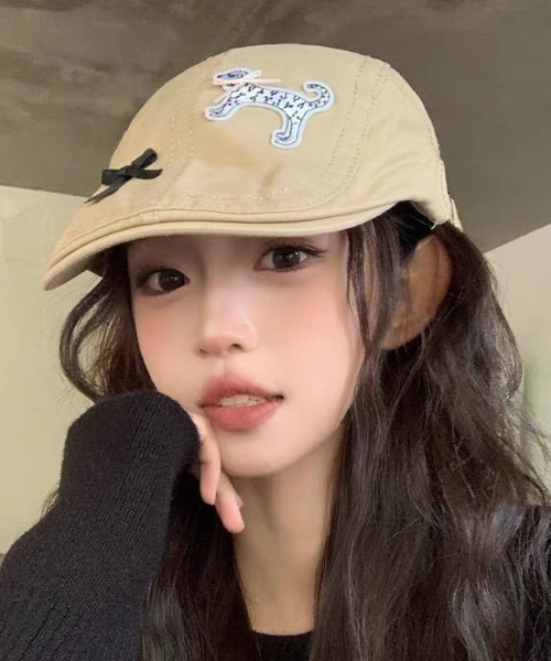 gossip!ロサンゼルス(ゴシップロサンゼルス)の「パッチアクセント ガーリーハンチング(ハンチング/ベレー帽・レディース・ベージュ/ブラック・FREE)」の12枚目の写真