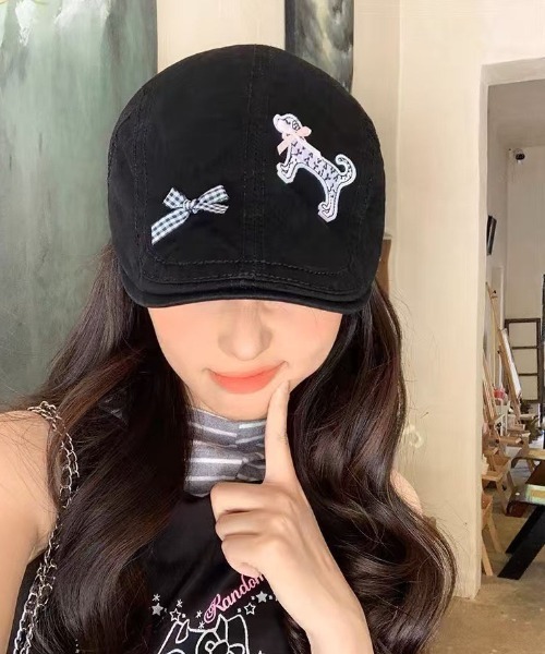 gossip!ロサンゼルス(ゴシップロサンゼルス)の「パッチアクセント ガーリーハンチング(ハンチング/ベレー帽・レディース・ベージュ/ブラック・FREE)」の16枚目の写真