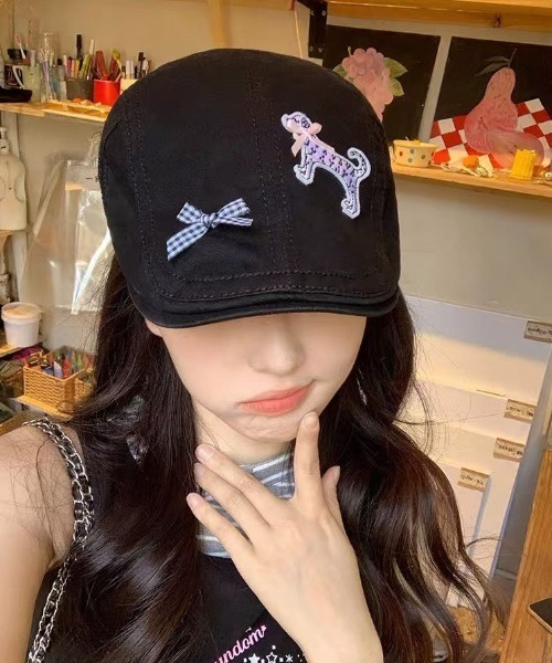 gossip!ロサンゼルス(ゴシップロサンゼルス)の「パッチアクセント ガーリーハンチング(ハンチング/ベレー帽・レディース・ベージュ/ブラック・FREE)」の18枚目の写真