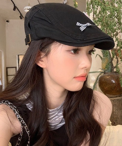 gossip!ロサンゼルス(ゴシップロサンゼルス)の「パッチアクセント ガーリーハンチング(ハンチング/ベレー帽・レディース・ベージュ/ブラック・FREE)」の20枚目の写真