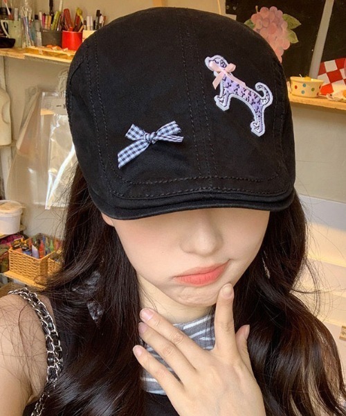 gossip!ロサンゼルス(ゴシップロサンゼルス)の「パッチアクセント ガーリーハンチング(ハンチング/ベレー帽・レディース・ベージュ/ブラック・FREE)」の21枚目の写真