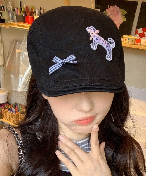 gossip!ロサンゼルス(ゴシップロサンゼルス)の「パッチアクセント ガーリーハンチング(ハンチング/ベレー帽・レディース・ベージュ/ブラック・FREE)」の22枚目の写真