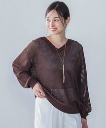 ドライタッチメッシュVネックニット≪手洗い可能≫