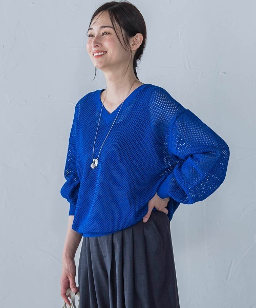 LAUTREAMONT(ロートレアモン)の「ドライタッチメッシュVネックニット≪手洗い可能≫(ニット/セーター・レディース・ブラウン/ホワイト/ブルー・9号)」の19枚目の写真