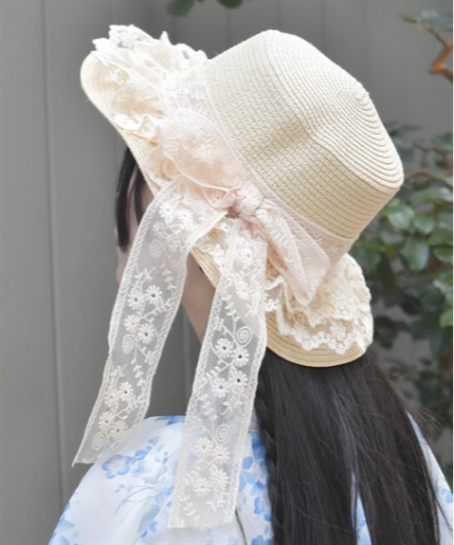 axes femme（アクシーズファム）の「レースリボンフリルカンカン帽（ハット・レディース・キナリ/ブラック・FREE）」の2枚目の写真