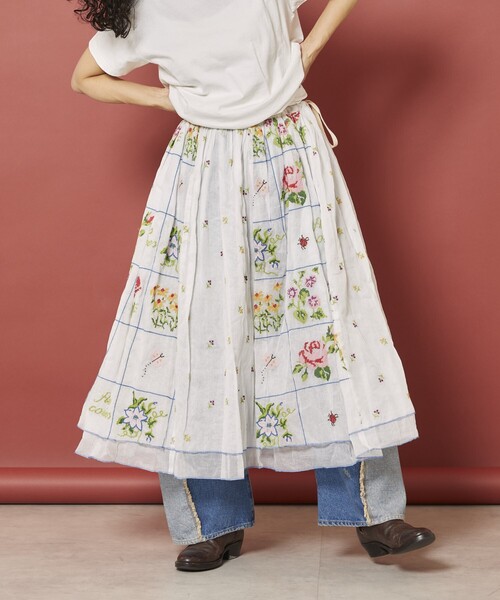 【美品】freada インド クロスステッチ ギャザースカート 今季新品未開封☆完売商品】Freadaインドクロスステッチギャザー