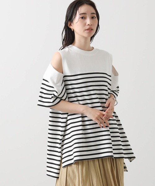 anana(アナナ)の「パネルボーダースリットカットソー(Tシャツ/カットソー・レディース・ホワイト×ブラック/ブラック×ホワイト・FREE)」の1枚目の写真