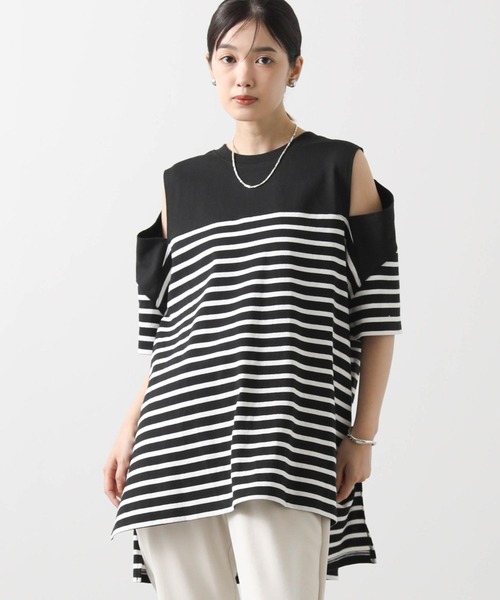 anana(アナナ)の「パネルボーダースリットカットソー(Tシャツ/カットソー・レディース・ホワイト×ブラック/ブラック×ホワイト・FREE)」の2枚目の写真