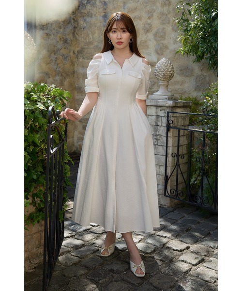 Open Shoulder Tuck Shirt Dress（ワンピース）｜Her lip to