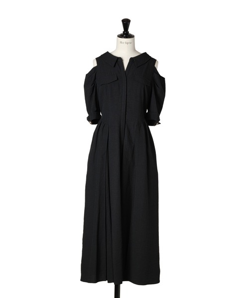 Her lip to(ハーリップトゥー)の「Open Shoulder Tuck Shirt Dress(ワンピース・レディース・ホワイト/ブラック・S/M)」の2枚目の写真