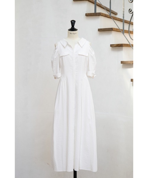 Open Shoulder Tuck Shirt Dress（ワンピース）｜Her lip to（ハー