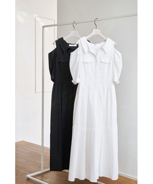 Open Shoulder Tuck Shirt Dress（ワンピース）｜Her lip to（ハー