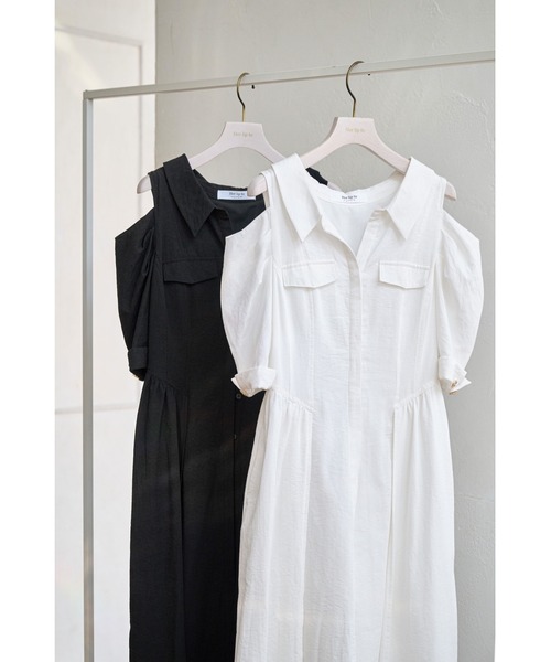 Open Shoulder Tuck Shirt Dress（ワンピース）｜Her lip to（ハー