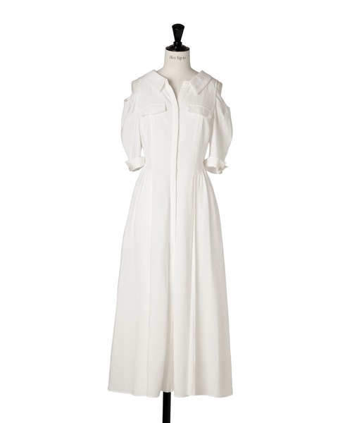 Her lip to(ハーリップトゥー)の「Open Shoulder Tuck Shirt Dress(ワンピース・レディース・ホワイト/ブラック・S/M)」の11枚目の写真