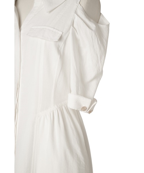 Her lip to(ハーリップトゥー)の「Open Shoulder Tuck Shirt Dress(ワンピース・レディース・ホワイト/ブラック・S/M)」の4枚目の写真