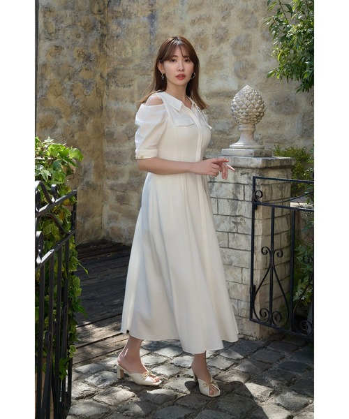 Open Shoulder Tuck Shirt Dress（ワンピース）｜Her lip to（ハー