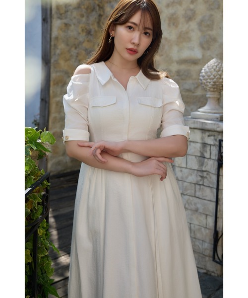 Open Shoulder Tuck Shirt Dress（ワンピース）｜Her lip to（ハー