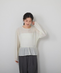 MINS MINIS（ミンスミニス）の「クルーネックシアーブラウス（シャツ/ブラウス）」