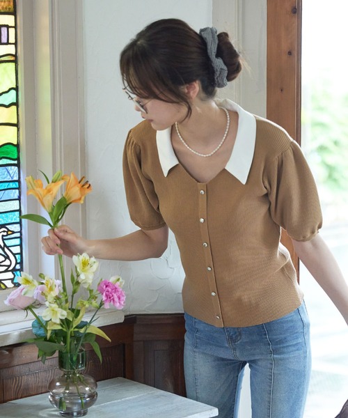 新品タグ付き　ニットコンビブラウス 楽天市場】ニットコンビブラウスの通販