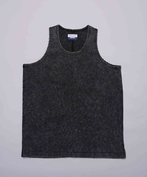 MAISON SPECIAL(メゾンスペシャル)の「《UNISEX》Chemical Over-Dye Fraise Layered Square Tank Top/ケミカルオーバーダイフライスレイヤードスクエアタンクトップ【MAISON SPECIAL/メゾンスペシャル】(タンクトップ・メンズ・ブラック/ホワイト・2/1)」の7枚目の写真