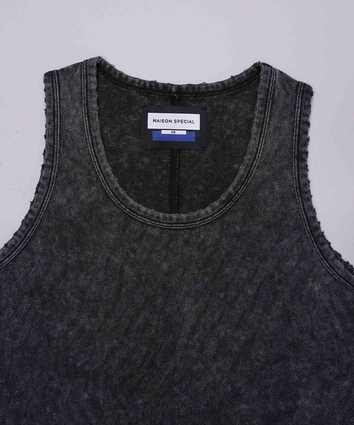 MAISON SPECIAL(メゾンスペシャル)の「《UNISEX》Chemical Over-Dye Fraise Layered Square Tank Top/ケミカルオーバーダイフライスレイヤードスクエアタンクトップ【MAISON SPECIAL/メゾンスペシャル】(タンクトップ・メンズ・ブラック/ホワイト・2/1)」の6枚目の写真