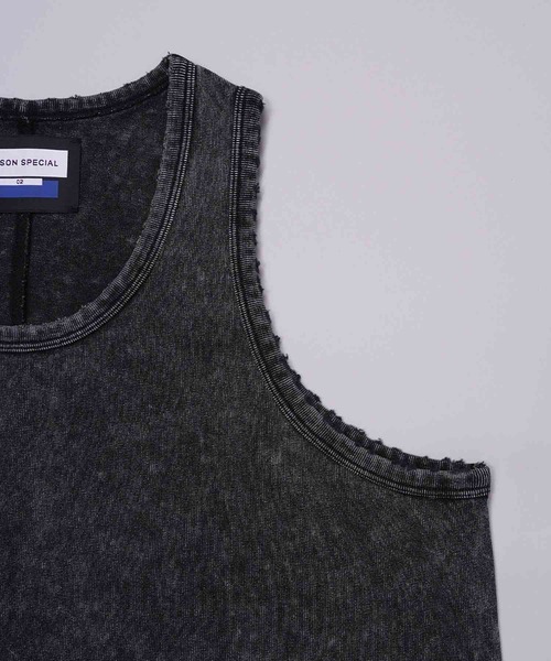 MAISON SPECIAL(メゾンスペシャル)の「《UNISEX》Chemical Over-Dye Fraise Layered Square Tank Top/ケミカルオーバーダイフライスレイヤードスクエアタンクトップ【MAISON SPECIAL/メゾンスペシャル】(タンクトップ・メンズ・ブラック/ホワイト・2/1)」の5枚目の写真