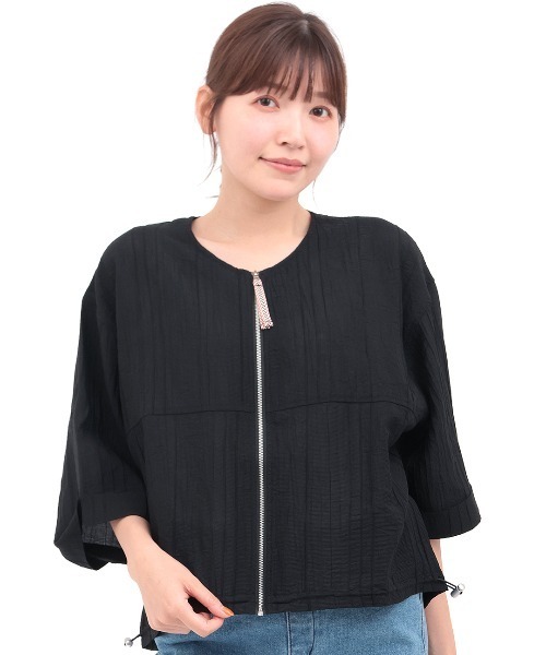 チチカカ（チチカカ）の「シアージップブルゾン（カーディガン/ボレロ・レディース・ブラック/カーキ/ホワイト・FREE）」の9枚目の写真