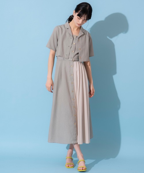 ユナイテッドトウキョウ　アシメ2枚襟　サイドプリーツ　ロングシャツワンピース ユナイテッドトウキョウ アシメ2枚襟 サイドプリーツ ロングシャツ