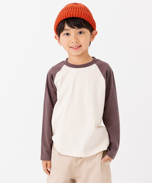 chil2（チルツー）の「綿100% 無地 ラグラン長袖Tシャツ（Tシャツ/カットソー・キッズ・スモークピンク/ブラック/カーキ/サックスブルー/チャコールグレー/ブラウン/ワインレッド/ラベンダー/ベージュ/ミント・140cm/150cm/160cm/80ｃｍ/90cm/100cm/110cm/120cm/130cm）」の3枚目の写真