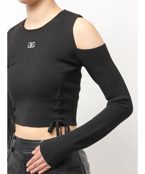 GYDA(ジェイダ)の「Symmetry GYDAフロントレースアップニットトップス(ニット/セーター・レディース・ブラック/ベージュ・FREE)」の7枚目の写真