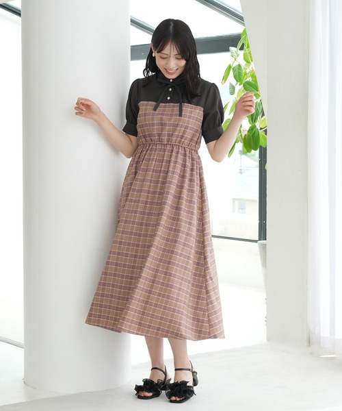 セール】チェック柄ドッキングワンピース（ワンピース）｜ASTORIA