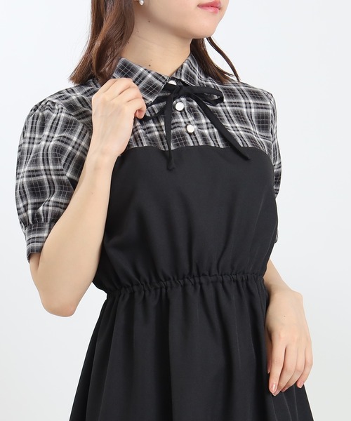 セール】チェック柄ドッキングワンピース（ワンピース）｜ASTORIA
